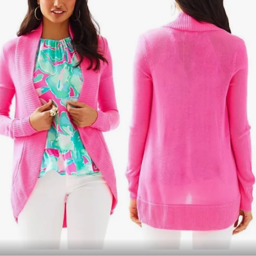 Lilly Pulitzer | XS| Amalie Open Front Curved Hem Hotty Pink Cardigan Sweater